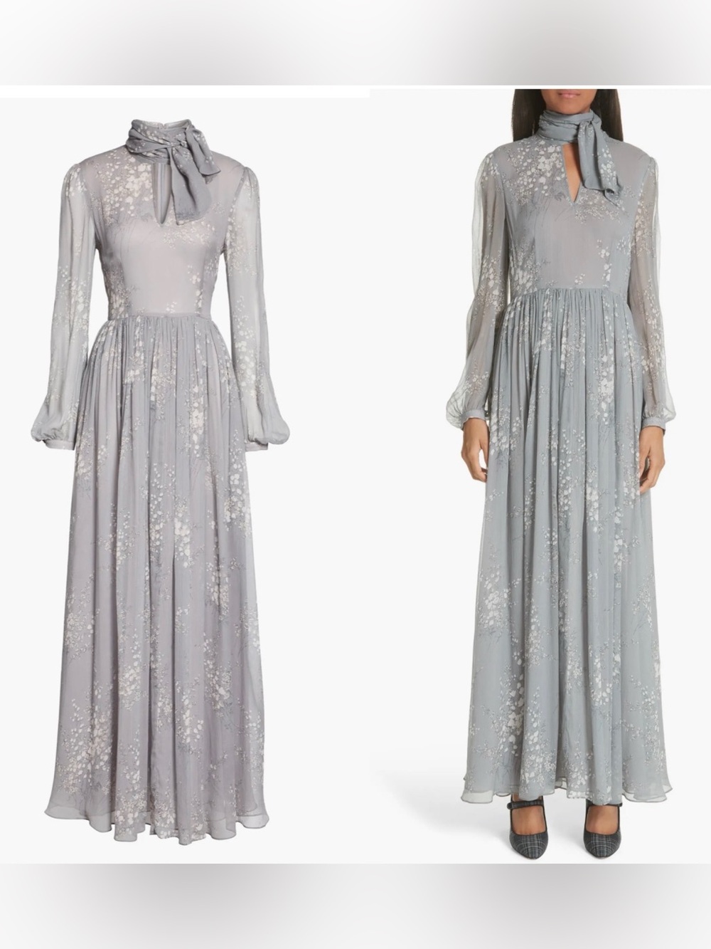 New Condition Vogue Runway CO Crinkle Chiffon Floral Tie Neck Dress app S